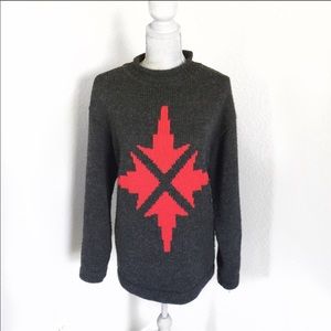 Country Road Australia Vintage Gray and Red Oversize Wool Sweater Size Small